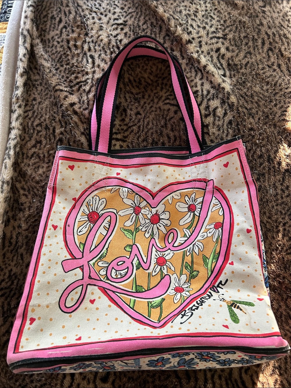 Brighton Pink, White & Yellow 'Love' Heart Daisy Canvas Tote